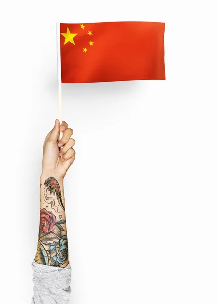 Pessoa Acenando Com Bandeira Povo República China — Fotografia de Stock