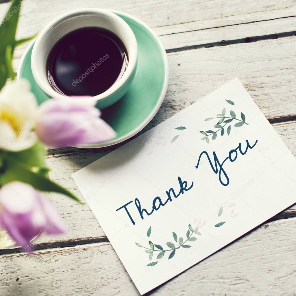 Thank you note with a cup of coffee