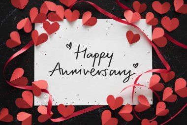 Happy Anniversary card decorated with heart shapes clipart