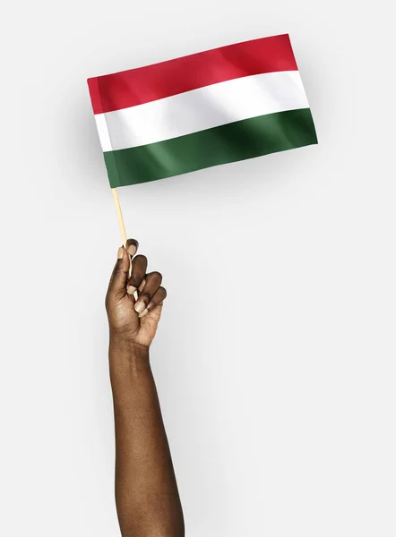 Persona Che Sventola Bandiera Hungary — Foto Stock