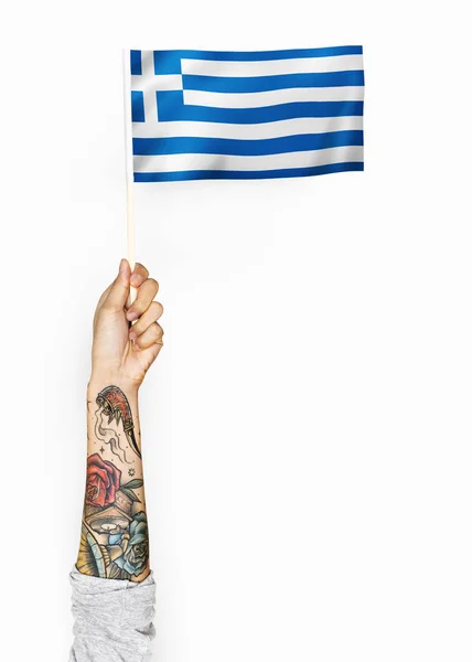 Person Waving Flag Greece — Stock Photo, Image