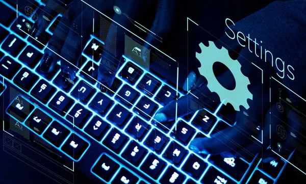 Hacker Tippen Auf Tastatur Programmierung Von Software Einstellungen — Stockfoto