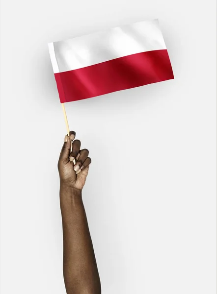 Person Schwenkt Die Flagge Der Republik Polen — Stockfoto