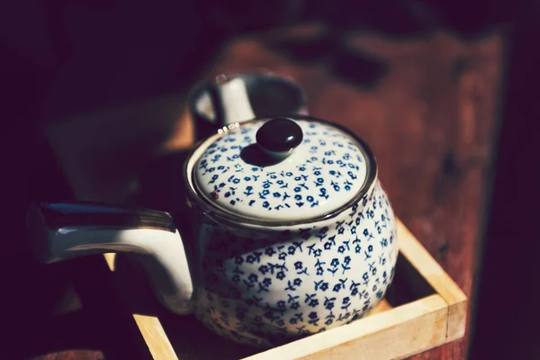Tea Pot Wooden Table — Stock Photo, Image