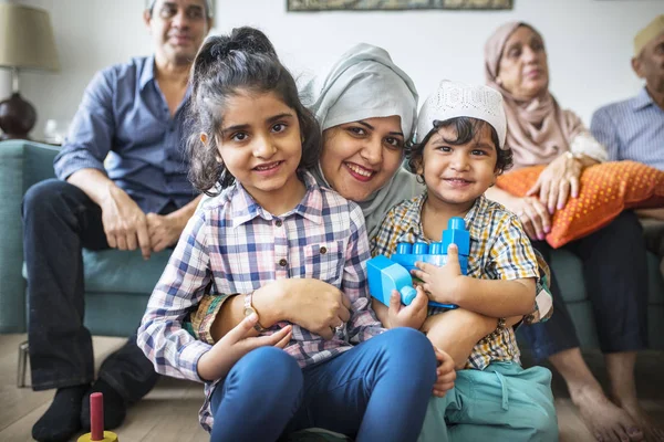 Muslim Family Relaxing Playing Home — Stock Photo, Image