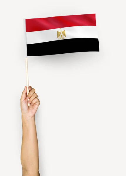 Persona Ondeando Bandera República Árabe Egipto —  Fotos de Stock