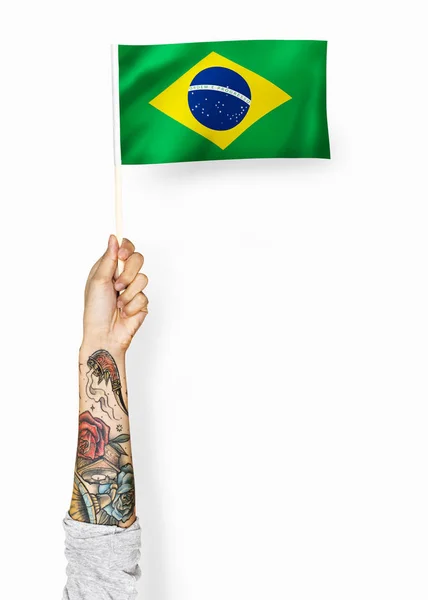 Pessoa Agitando Bandeira República Federativa Brasil — Fotografia de Stock