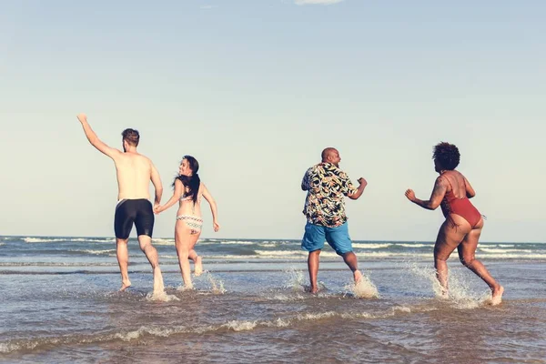 Diversi Amici Divertono Spiaggia — Foto Stock