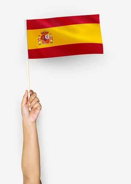 Person Viftande Flagga Spanien — Stockfoto