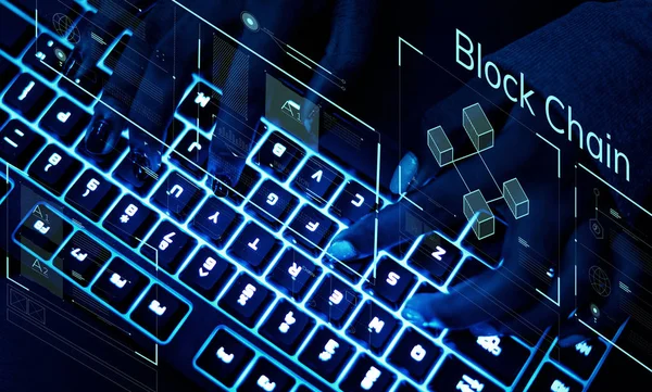 Hacker Tippen Auf Tastatur Programmiersoftware Blockkette — Stockfoto