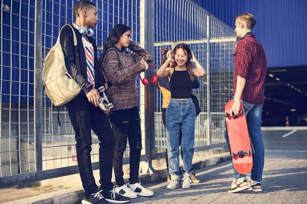 Group School Friends Outdoors Lifestyle Leisure Music Concept — Stock Photo, Image