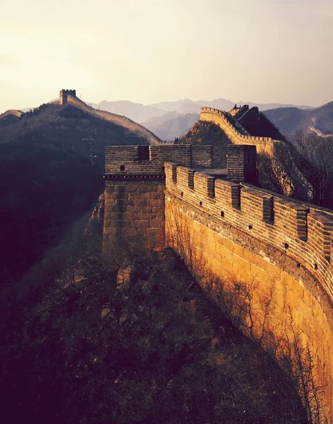 Great Wall China Sunrise Badaling Beijing — Stock Photo, Image