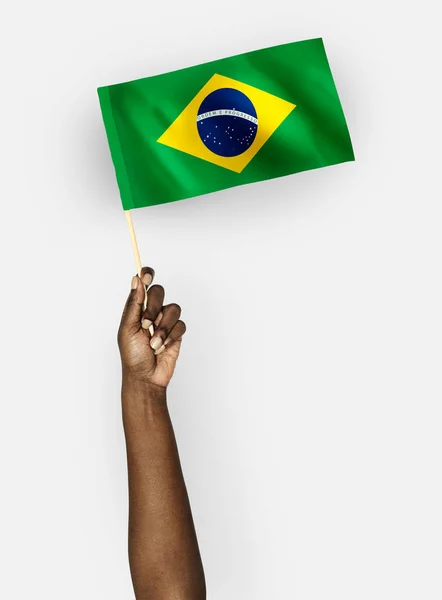 Osoba Machać Flaga Federacyjną Republiką Brazylii — Zdjęcie stockowe
