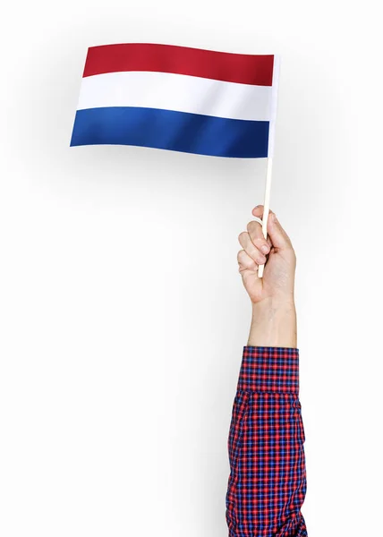 Persona Ondeando Bandera Holanda — Foto de Stock