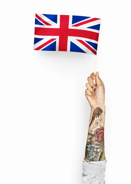 Person Viftande Flagga Förenade Konungariket Storbritannien Och Nordirland — Stockfoto