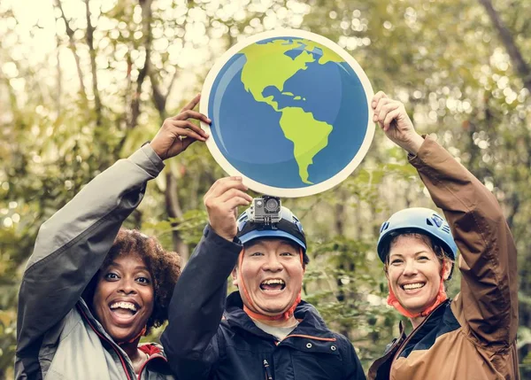 Groupe Écologistes Avec Icône Globe — Photo