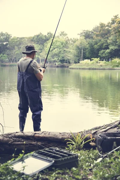 Pêche Homme Bord Lac — Photo