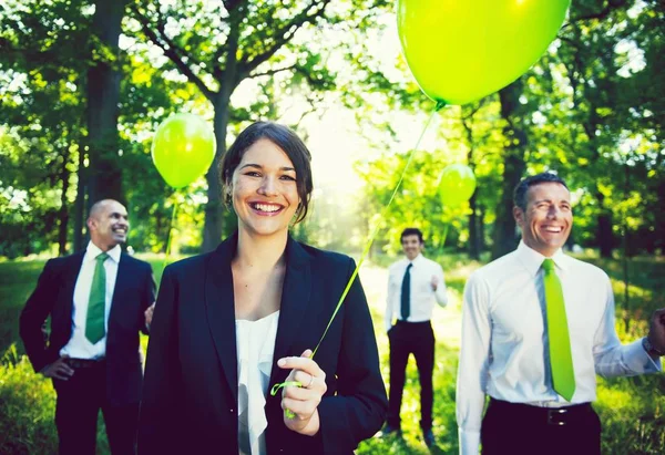 Business People Holding Green Balloon Forest — Stock Photo, Image