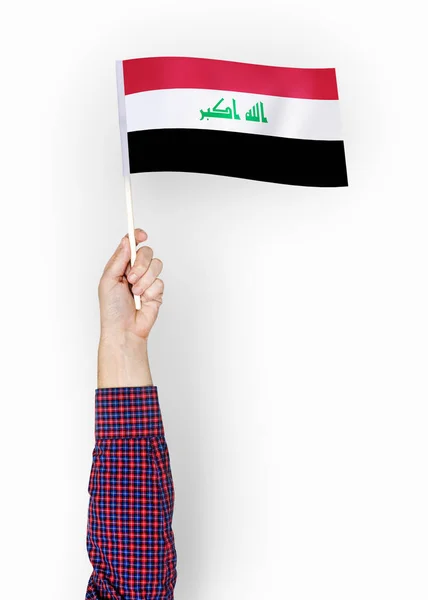 Osoba Mává Vlajkou Irácké Republiky — Stock fotografie