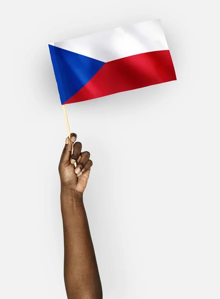 Πρόσωπο Που Κυματίζει Σημαία Της Δημοκρατίας Της Τσεχίας — Φωτογραφία Αρχείου