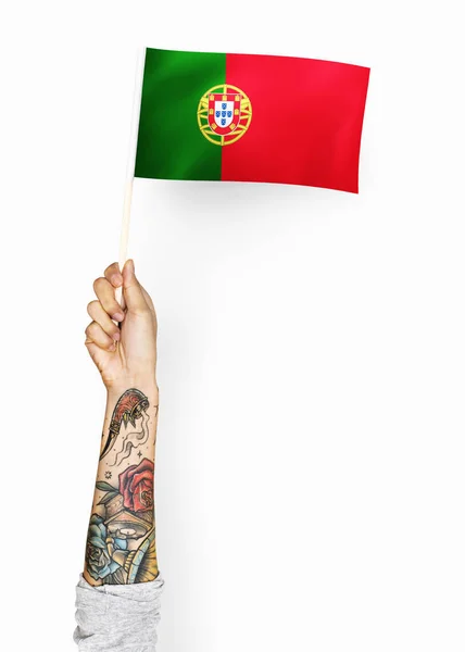 Persoon Zwaaien Vlag Van Portugese Republiek — Stockfoto