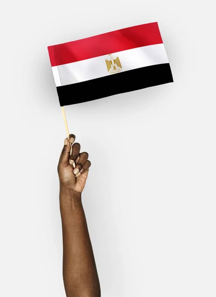 Πρόσωπο Που Κυματίζει Σημαία Της Αραβικής Δημοκρατίας Της Αιγύπτου — Φωτογραφία Αρχείου