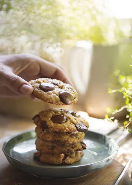 Schokolade Chip Cookies Lebensmittel Fotografie Rezept Idee — Stockfoto