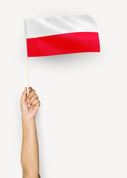 Πρόσωπο Που Κυματίζει Σημαία Της Δημοκρατίας Της Πολωνίας — Φωτογραφία Αρχείου