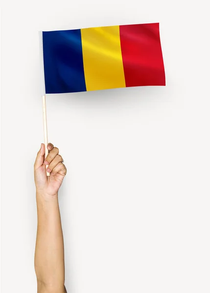 Πρόσωπο Που Κυματίζει Σημαία Της Ρουμανίας — Φωτογραφία Αρχείου