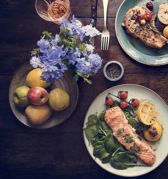 Stůl Pro Dva Potravin Fotografie Recept Myšlenka — Stock fotografie