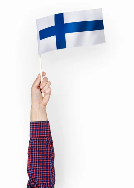 Людина Розмахував Прапором Фінляндська Республіка — стокове фото