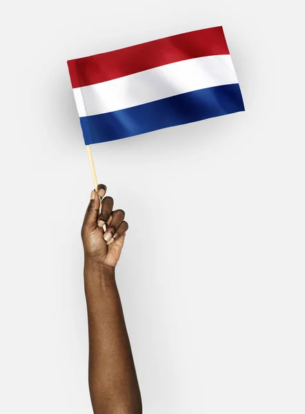 Person Waving Flag Netherlands — Stock Photo, Image