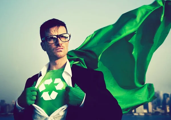 Homme Affaires Super Héros Soucieux Environnement — Photo