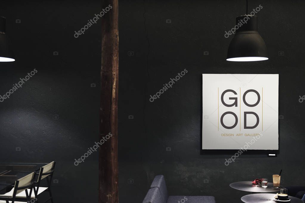 Signboard in a dark restaurant mockup