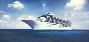 3D cruise liner tropik sahilde