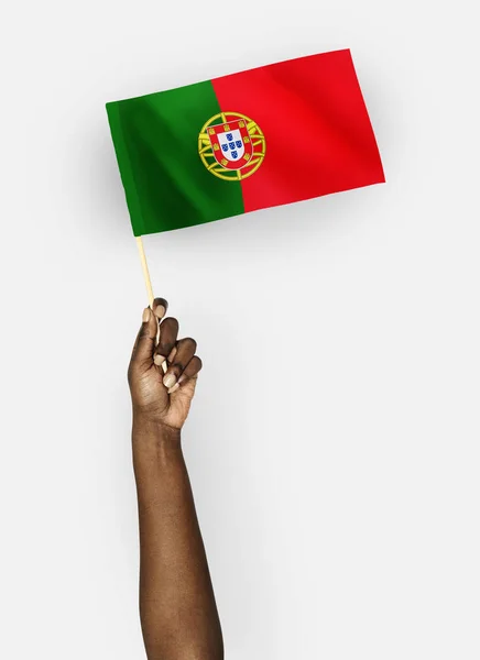 Person Waving Flag Portuguese Republic — Stock Photo, Image