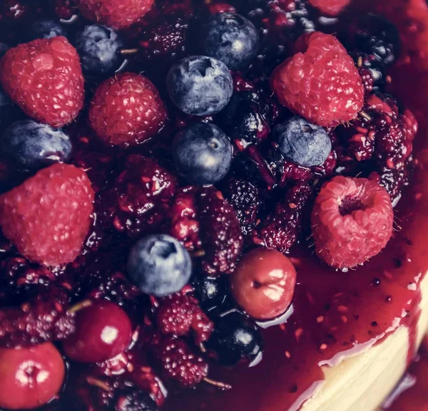 Świeże Jagody Jedzenie Cheescake Fotografii Idea Przepis — Zdjęcie stockowe