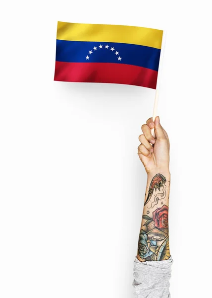 Személy Integetett Venezuelai Bolivári Köztársaság Zászlaja — Stock Fotó