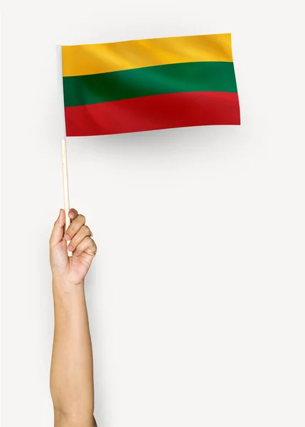 Osoba Mává Vlajkou Litvy — Stock fotografie