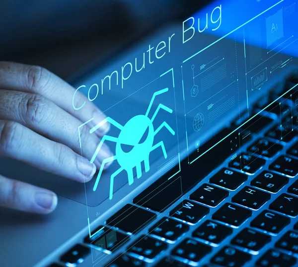 Hacker Typing Laptop Touchpad Programming Computer Software — Stock Photo, Image