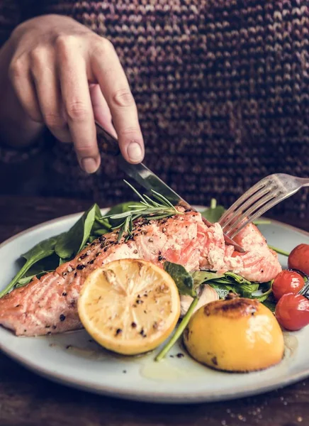 Pečený Losos Potravin Fotografie Recept Nápad — Stock fotografie