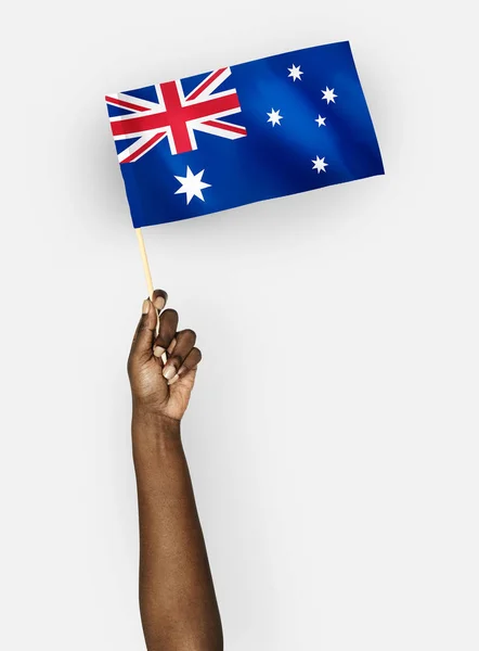 Pessoa Acenando Com Bandeira Comunidade Austrália — Fotografia de Stock