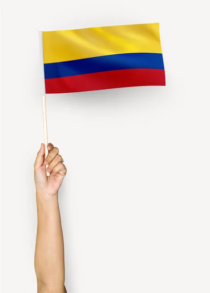 Persoon Zwaaien Vlag Van Republiek Colombia — Stockfoto