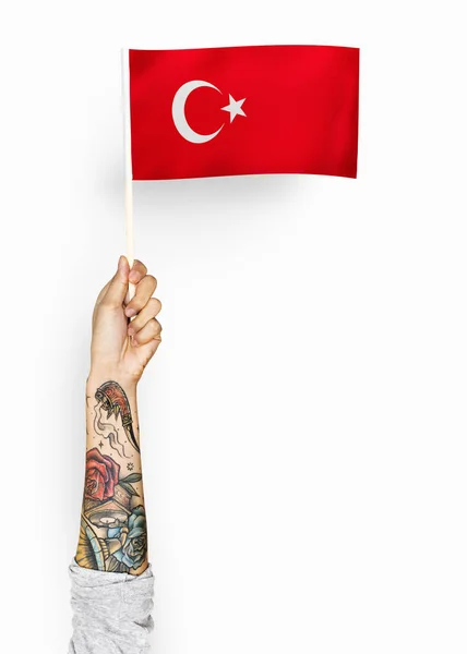 Person Waving Flag Republic Turkey — Stock Photo, Image