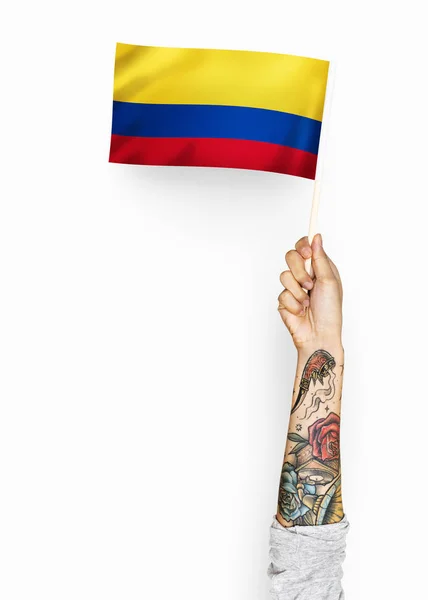 Πρόσωπο Που Κυματίζει Σημαία Της Δημοκρατίας Της Κολομβίας — Φωτογραφία Αρχείου