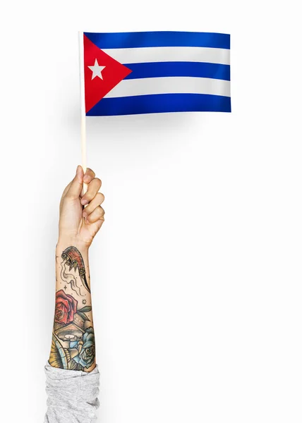 Persona Ondeando Bandera Cuba — Foto de Stock