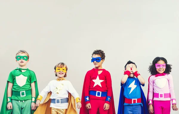 Colorful superhero kids with superpowers