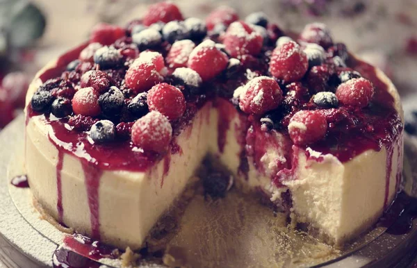 Čerstvé Bobule Cheescake Potravin Fotografie Recept Nápad — Stock fotografie