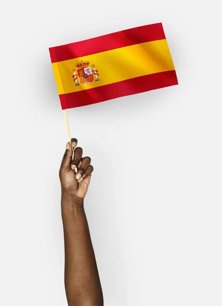 Person Viftande Flagga Spanien — Stockfoto