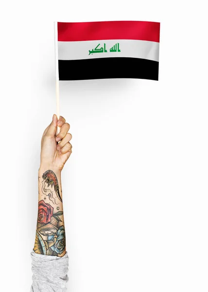 Persoon Zwaaien Vlag Van Republiek Irak — Stockfoto